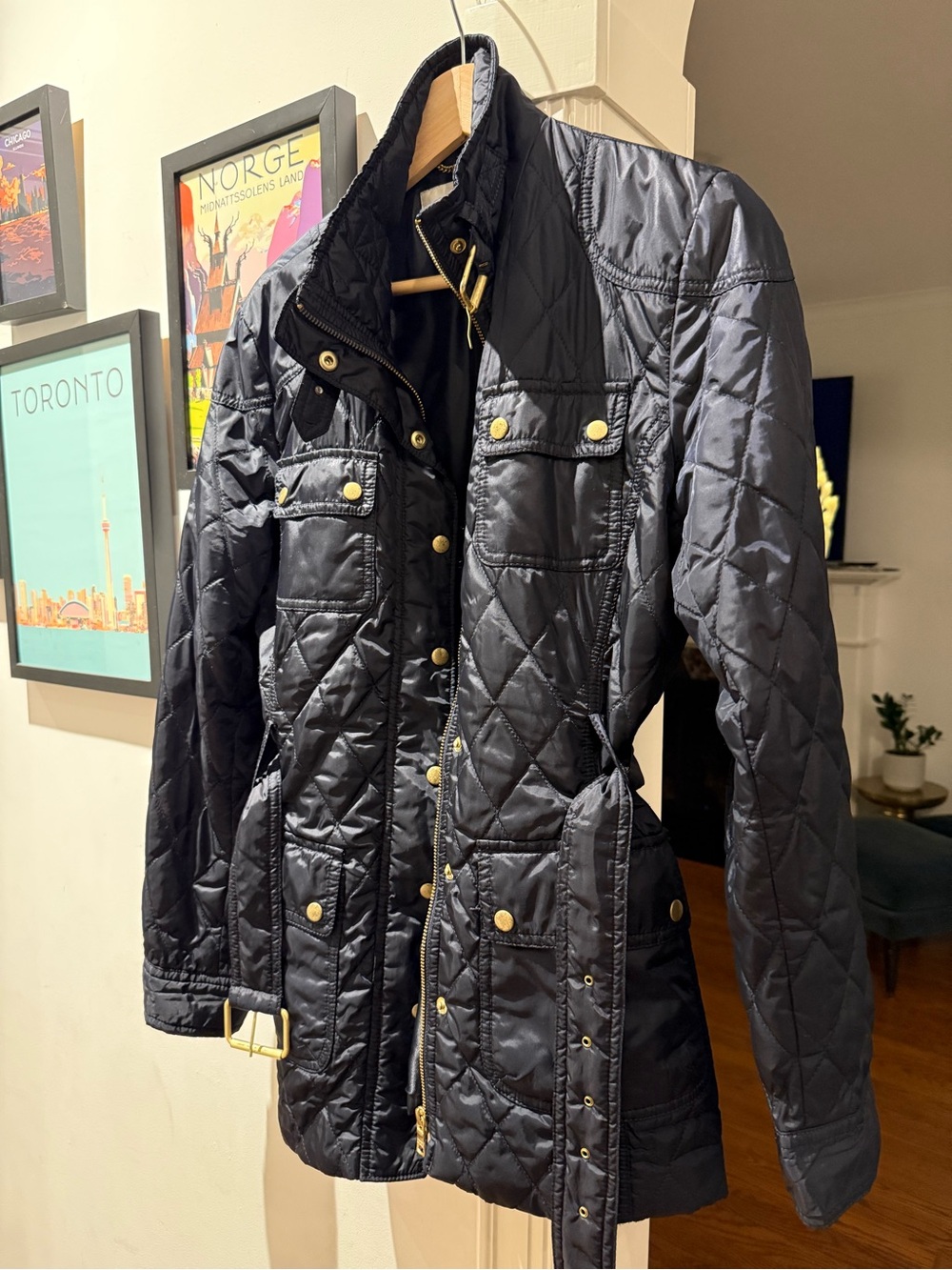 Banana Republic Quilted Navy Women's Belted Jacket